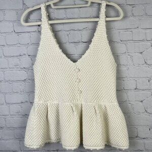 NWT 7 FOR ALL MANKIND boho knit crochet peplum top in gardenia, size S